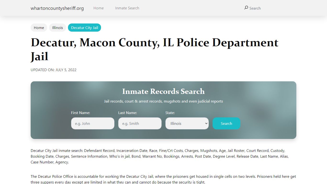 Decatur, IL City Jail Inmates, Arrests